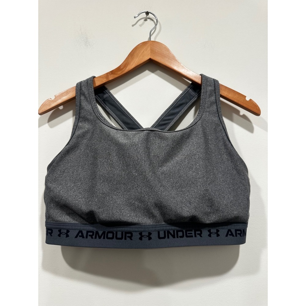 Under Armour Women Gray HeatGear Mid Crossback Compression Sports Bra 2X